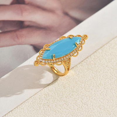 Brass Glass Cuff Open Rings for Women VY2742-2-1