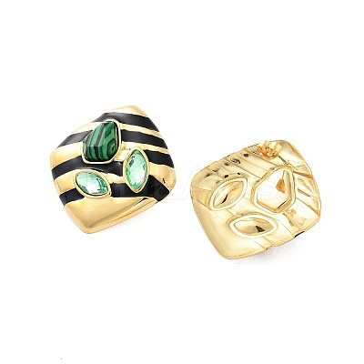 Synthetic Malachite Stud Earrings EJEW-A114-12G-1