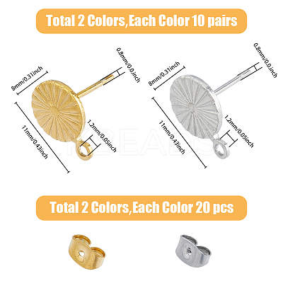 20 Pairs 2 Colors 304 Stainless Steel Stud Earring Findings STAS-HY0001-44-1