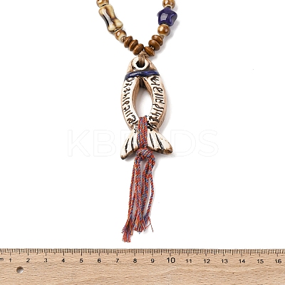 Ceramic Fish Pendant Adjustable Waxed Cord Necklaces for Women NJEW-B146-06-1