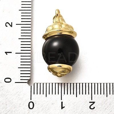 Brass & Natural Black Agate(Dyed & Heated) Pendants KK-Q043-22G-1