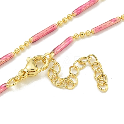 Brass Enamel Column Link Chain Necklaces NJEW-H039-02A-01G-1