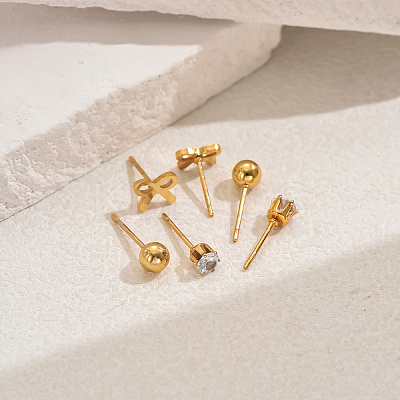 3 Pairs Bowknot 201 Stainless Steel Stud Earring Sets LS-FG5977-1-1