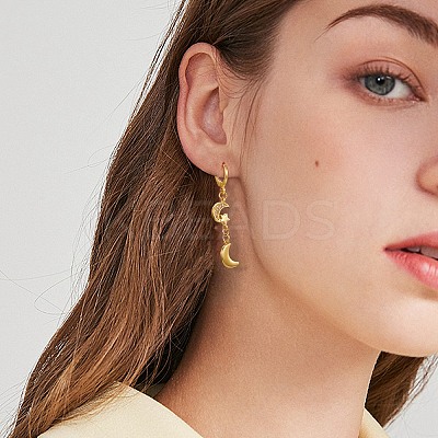 Clear Cubic Zirconia Moon and Star Dangle Leverback Earrings EJEW-SW00011-09-1