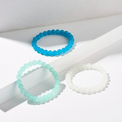 8mm Imitation Jade Glass Round Beads Stretch Bracelet for Girl Women BJEW-JB07179-1