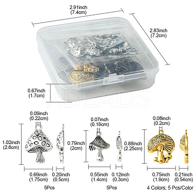 30Pcs 6 Styles Tibetan Style Alloy Mushroom Pendants TIBE-FS0001-14-1