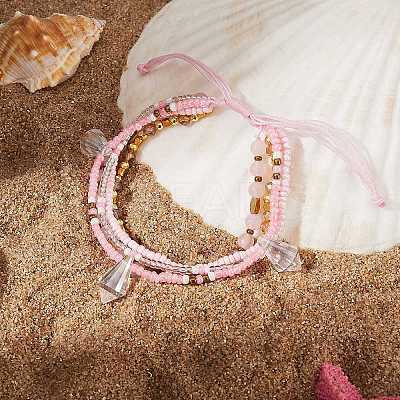 Sparkling Glass Seed Beads 5 Layered Anklet AJEW-SW00006-02-1