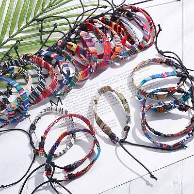 24Pcs 24 Style Jute Braided Cord Bracelets Set with Wax Cord BJEW-AN0001-61-1