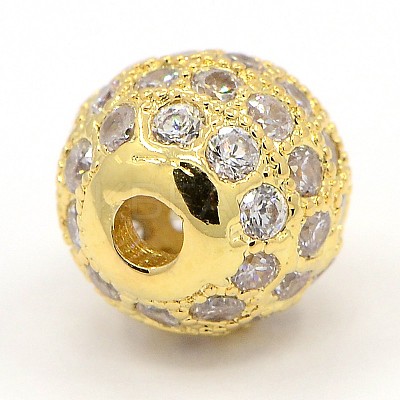 CZ Jewelry Brass Micro Pave Cubic Zirconia Round Beads ZIRC-M024-04-1