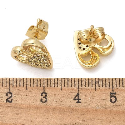 Valentine's Day Heart Brass Micro Pave Clear Cubic Zirconia Stud Earrings EJEW-D305-22G-04-1