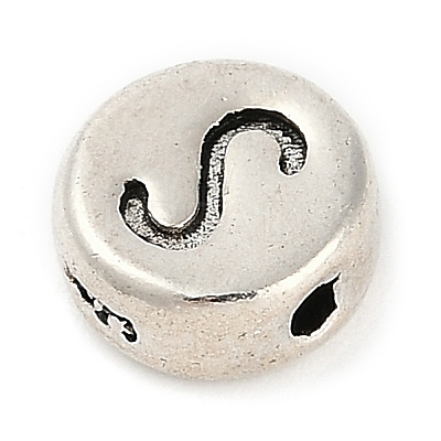925 Sterling Silver Flat Round with Letter Beads LS-STER-G044-01AS-S-1