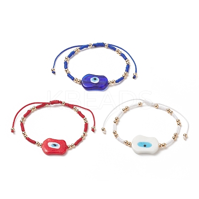 3Pcs 3 Color Evil Eye Lampwork & Glass Seed Braided Bead Bracelets Set for Women BJEW-JB09250-1