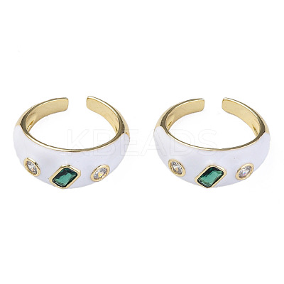 Cubic Zirconia Open Cuff Ring with Enamel RJEW-N035-128E-1