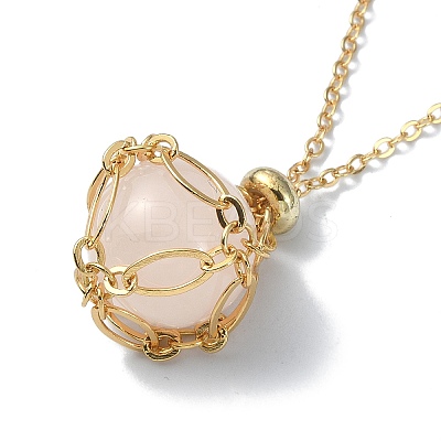Natural Rose Quartz Round Pendant Necklaces NJEW-JN04565-01-1