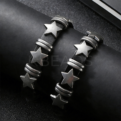 2Pcs Retro Punk Hip-Hop Pentagram Leather Bracelet BJEW-CL0001-41-1