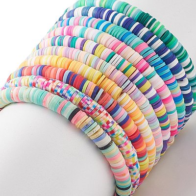 10Pcs 10 Color Handmade Polymer Clay Disc Surfer Stretch Bracelets Set BJEW-JB08873-1