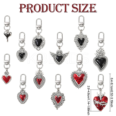 6Pcs Gothic Heart Theme Alloy Enamel Pendant Decoration HJEW-YW00066-01-1