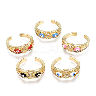 Real 16K Gold Plated Owl with Evil Eye Enamel Cuff Ring for Girl Women RJEW-N035-044-NF-1
