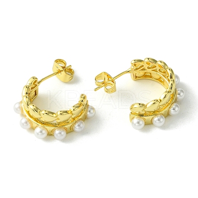 Brass Heart Stud Earrings with ABS Imitation Pearl EJEW-K267-01G-1