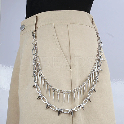 Punk Style Alloy with Aluminium Spiked Cone Double Layered Chain Belts for Pants FS-WGA3437-04-1