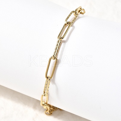 304 Stainless Steel Paperclip Chain Bracelets for Women BJEW-Z140-01G-1