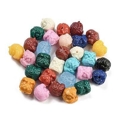 Resin Lion Head Beads RESI-H153-01A-1