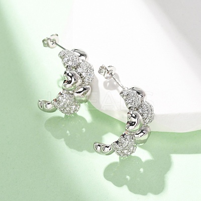 Brass Micro Pave Clear Cubic Zirconia Stud Earrings EJEW-D322-07P-02-1