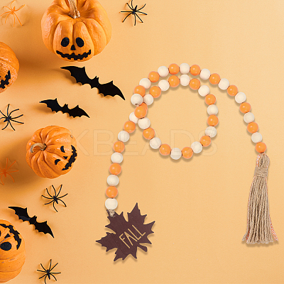 Round Wooden Beaded Autumn Decoration AJEW-WH20019-60-1