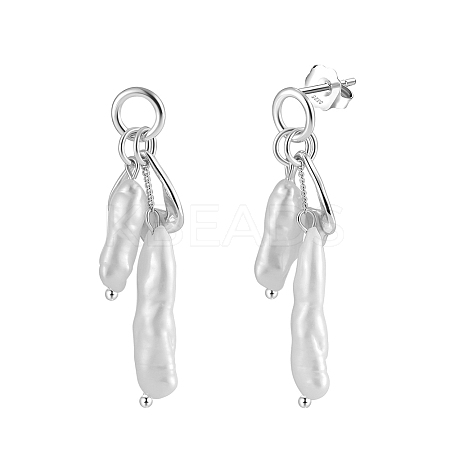 Nuggets Natural Pearl Dangle Stud Earrings EJEW-G411-01P-1
