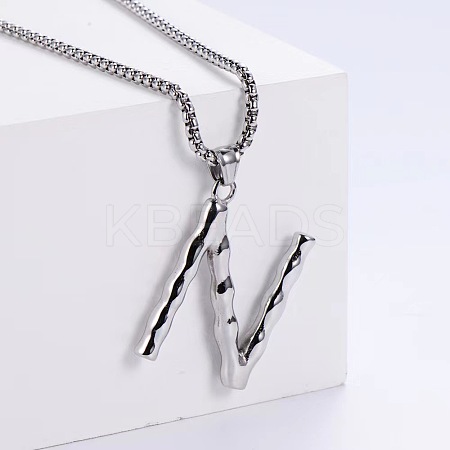 3Pcs 304 Stainless Steel Textured Letter Pendant Box Chain Necklaces LW4134-39-1