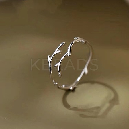 Deer Horn Rhodium Plated 925 Sterling Silver Cuff Rings FS-WGD6B3D-01-1