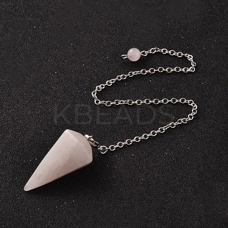 Platinum Tone Brass Rose Quartz Cone Hexagonal Pointed Dowsing Pendulums X-MAK-M015-01H-1