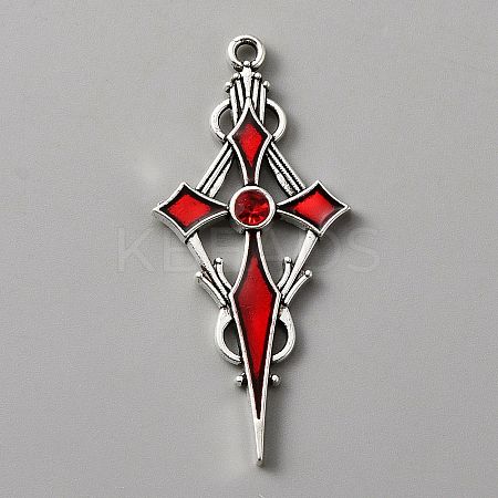 Siam Rhinestone Cross Pendant with Red Enamel ENAM-WH0001-06AS-04-1