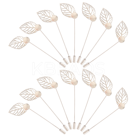 60Pcs Leaf Stainless Steel Round Tray Stick Lapel Pins JEWB-SC0001-75B-1