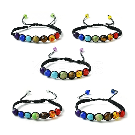 Dyed Natural & Synthetic Mixed Gemstone Round Braided Bead Bracelet BJEW-JB09624-1
