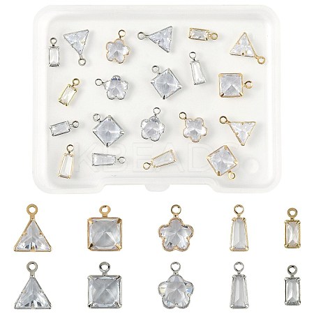 20Pcs 10 Styles Brass Pave Clear Cubic Zirconia Charms ZIRC-FS0001-03-1