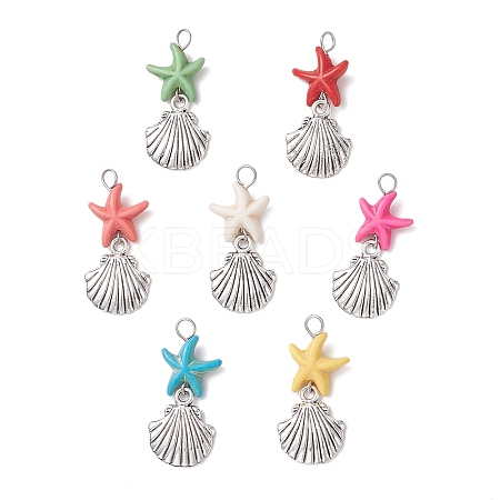 Starfish Dyed Synthetic Turquoise Pendants PALLOY-JF04259-1