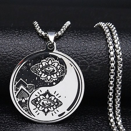 Yin-yang Lotus Eye 201 Stainless Steel Pendant Necklaces for Women NJEW-M105-07B-P-1