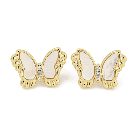 Brass Pave Clear Cubic Zirconia Butterfly Connector Charms with Sea Shell KK-Q820-13G-1