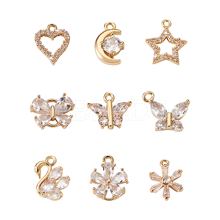 18Pcs 9 Style Brass Micro Clear Cubic Zirconia Pendants ZIRC-TA0001-18-1