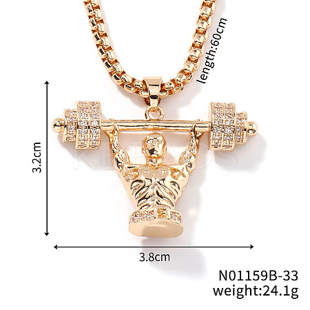 Cool Hip-hop High Street Fashion Brass Crystal Rhinestone Barbell Man Pendant Box Chain Necklaces HY8946-2-1