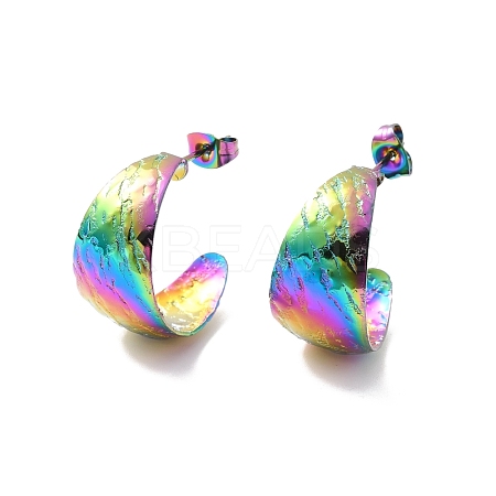 Ion Plating(IP) 304 Stainless Steel Chunky C-shape Stud Earrings EJEW-P198-05MC-1