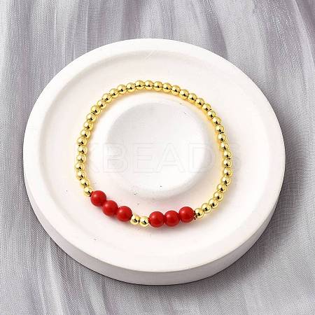 ABS Imitation Pearl Round Beads Stretch Bracelets for Women BJEW-D317-12B-G-1