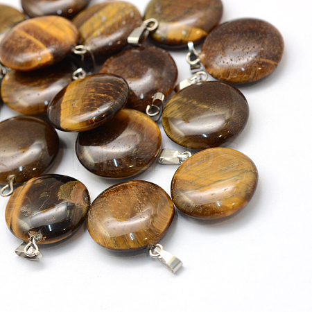Flat Round Natural Tiger Eye Pendants G-Q370-06-1