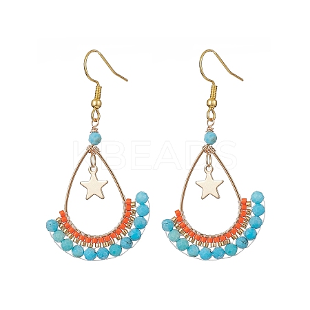 Dyed Natural Howlite Beaded Teardrop with Star Dangle Earrings EJEW-MZ00079-02-1