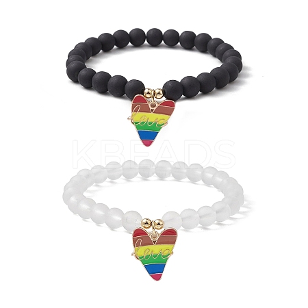 2Pcs 2 Style Synthetic Hematite & Glass Round Beaded Stretch Bracelets Set BJEW-JB10051-03-1