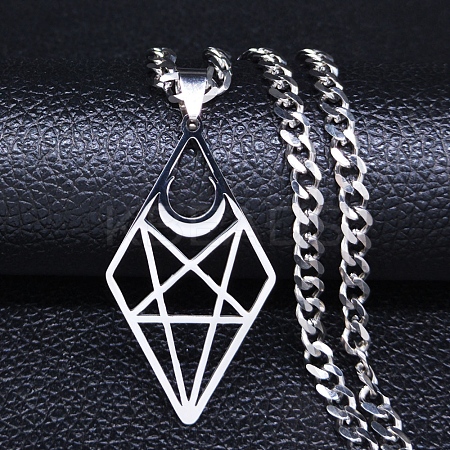 Hollow Out Diamond Moon 201 Stainless Steel Pendant Necklaces for Men Women LS-NJEW-K283-25P-1