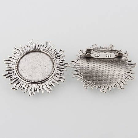Vintage Alloy Sun Brooch Cabochon Bezel Settings PALLOY-O038-43AS-1
