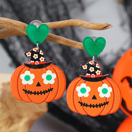 Funny Heart with Pumpkin Acrylic Fashion Stud Earrings BY9721-2-1