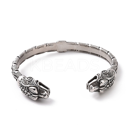 304 Stainless Steel Dragon Open Cuff Bangle for Men Women BJEW-M230-02AS-1